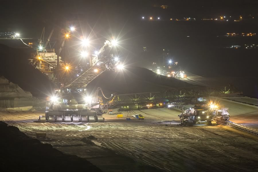 Quarry operation at night, light pollution