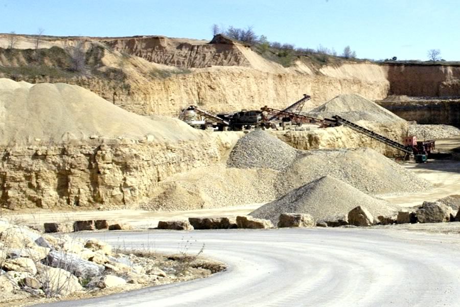 Rock and gravel mining and crushing quarry