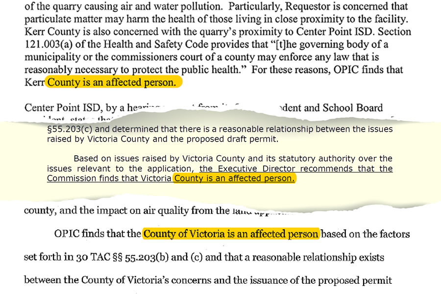 Evidence of County Governments being Granted Affected Party Status by TCEQ