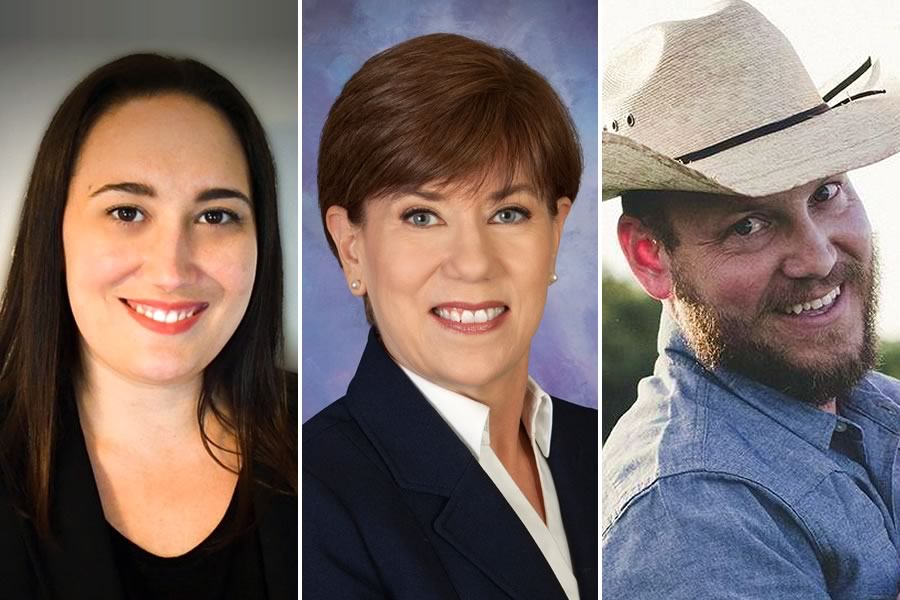 2020 General Election candidates for Comal County Commissioner, Precinct 1: Lindsay Poisel (left), Donna Eccleston (center), Ivan Foster (right)