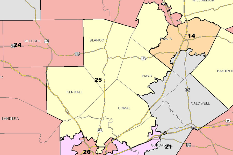 Map of Texas Senate District 25 (2022)